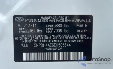 2014 Hyundai Elantra Se из США, поврежденный, VIN 5NPDH4AE6EH505644